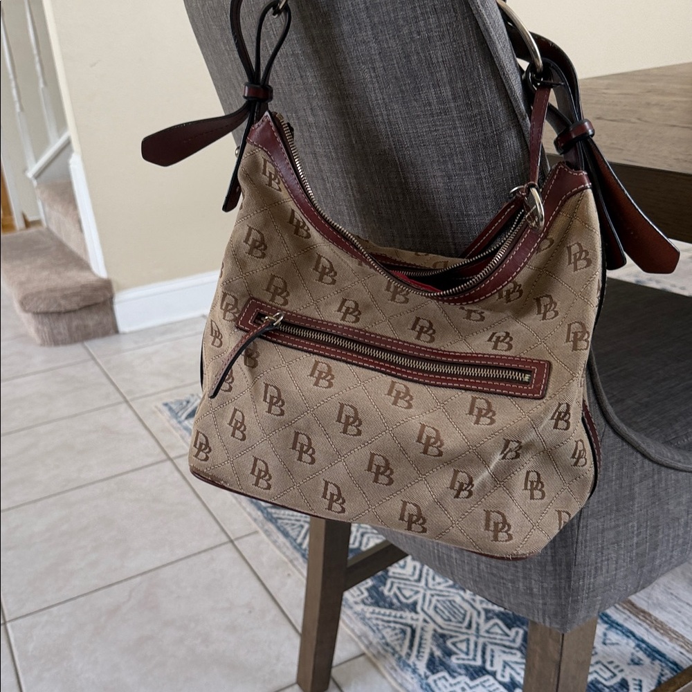 Vintage Dooney & Bourne Jacquard Signature Monogram Slouch Hobo Tote Bag